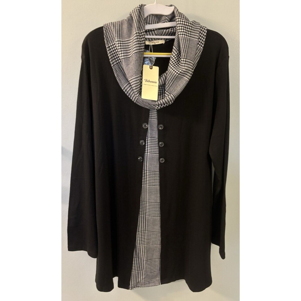 NWT Bebonnie Black And White Tunic Cowl Neck 2X